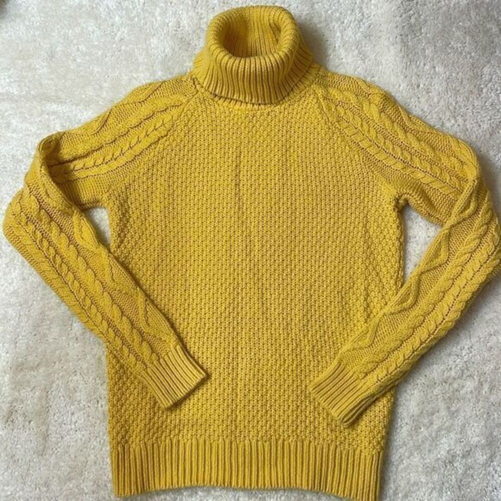 Lauren Ralph Lauren Womens Mustard Yellow Cable Knit Turtleneck Sz M